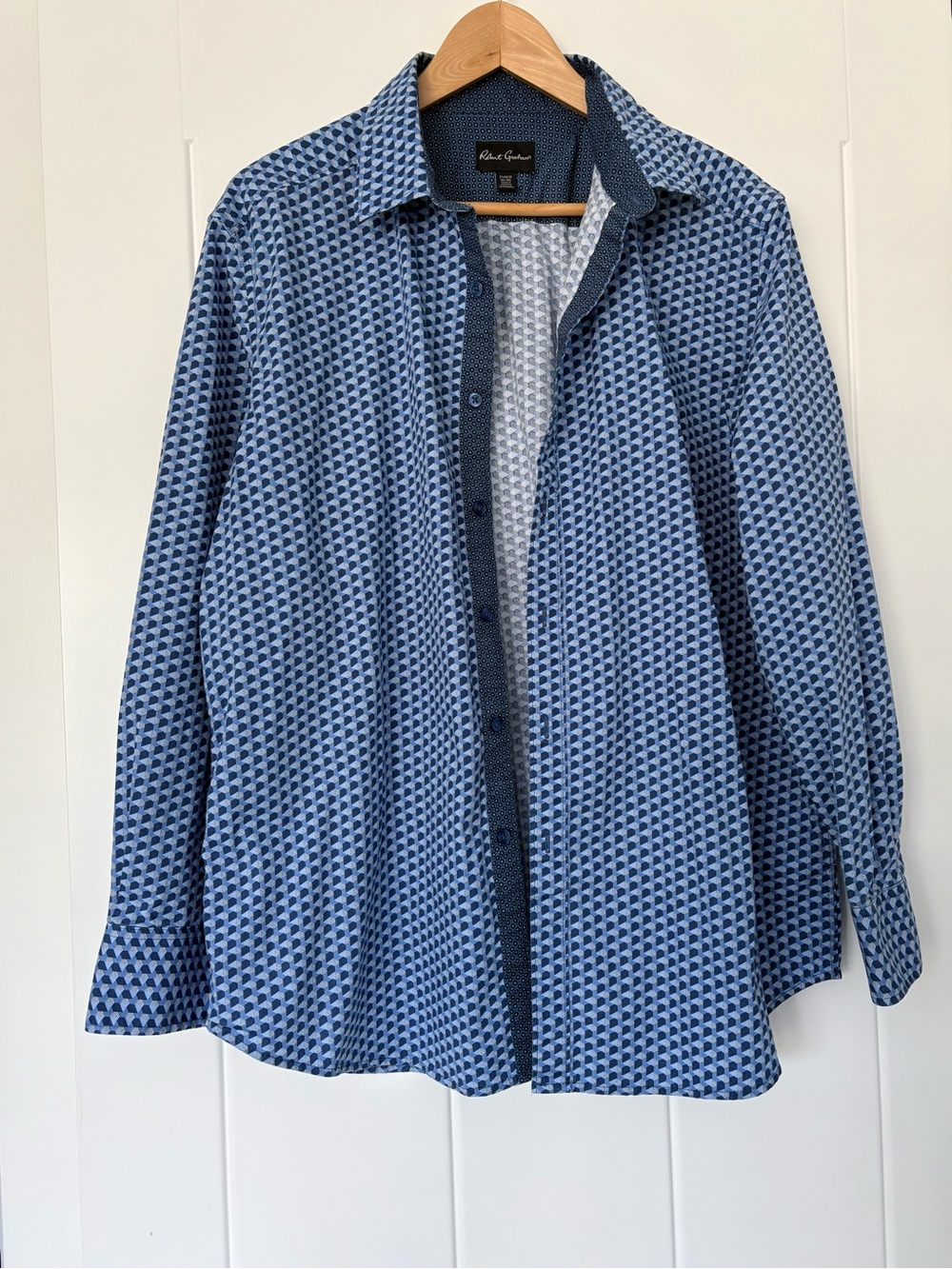 Robert Graham Button Up Shirt Contrast Cuff Blue Geometric Designer Office XL - Picture 8 of 16